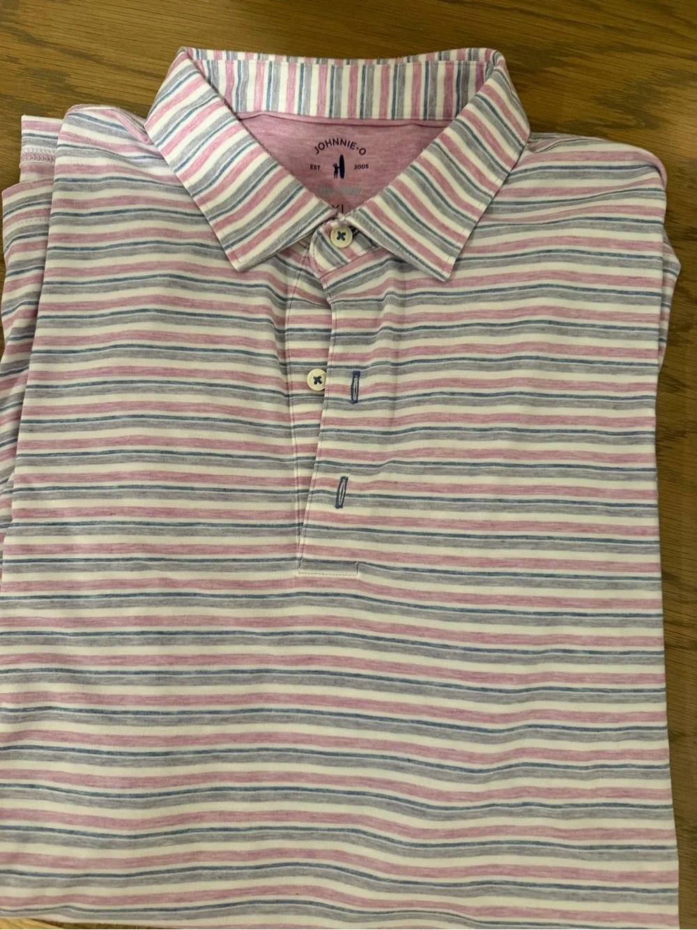 johnnie-O Striped Polo in Pink, Gray & White